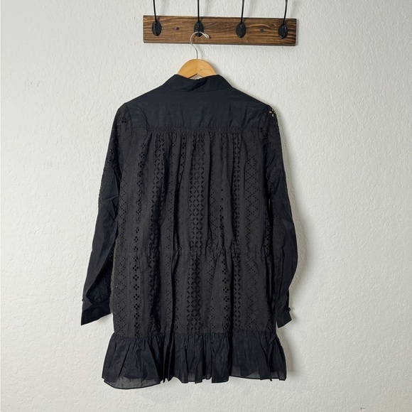 NWT Thakoon Black Eyelet Lace Ruffled Hem Button Down Cotton Silk Mini Dress - Picture 5 of 7